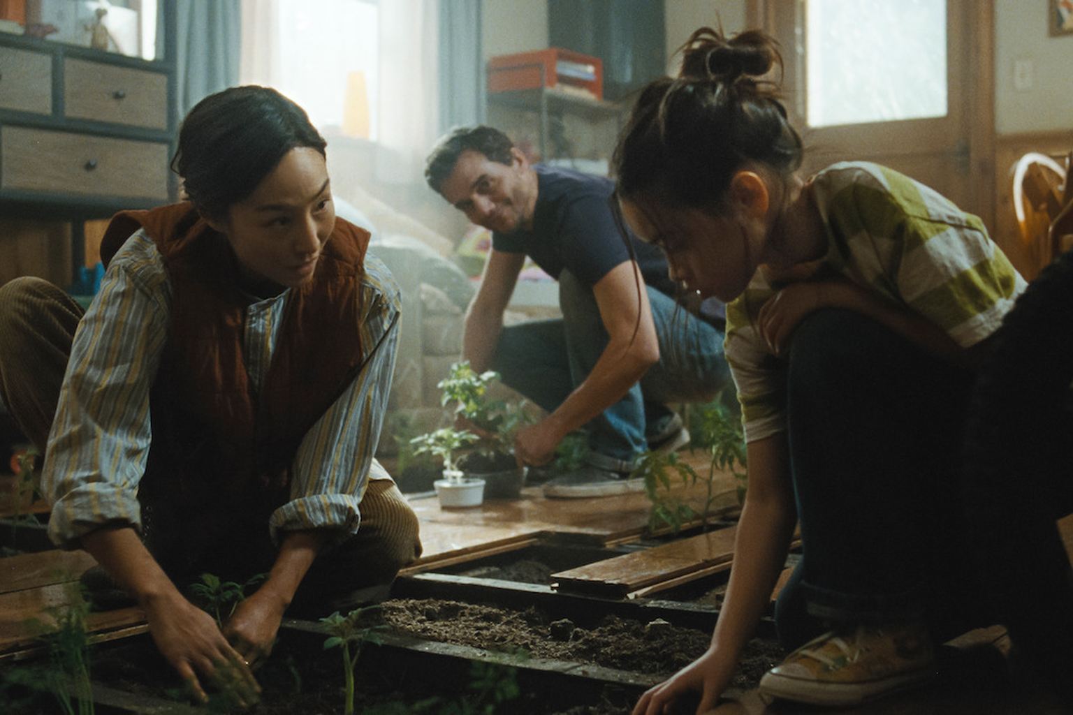 The Delgado family grows food in beds built into the floor of their house in The Last House